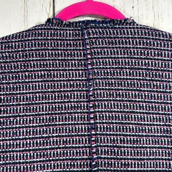 Rebecca Taylor Tweed Moto Jacket Navy Pink Zip Front Blazer Size 2 Preppy Office - Picture 15 of 16